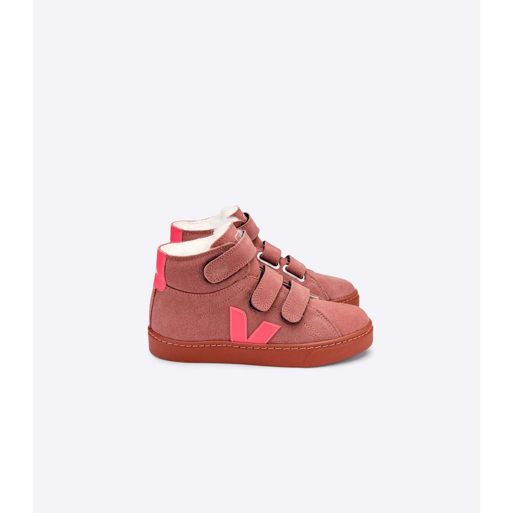 Veja ESPLAR MID FURED SUEDE Kids\' High Tops Red | CA 699HAP